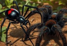Black widow spider vs. tarantula