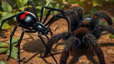 Black widow spider vs. tarantula