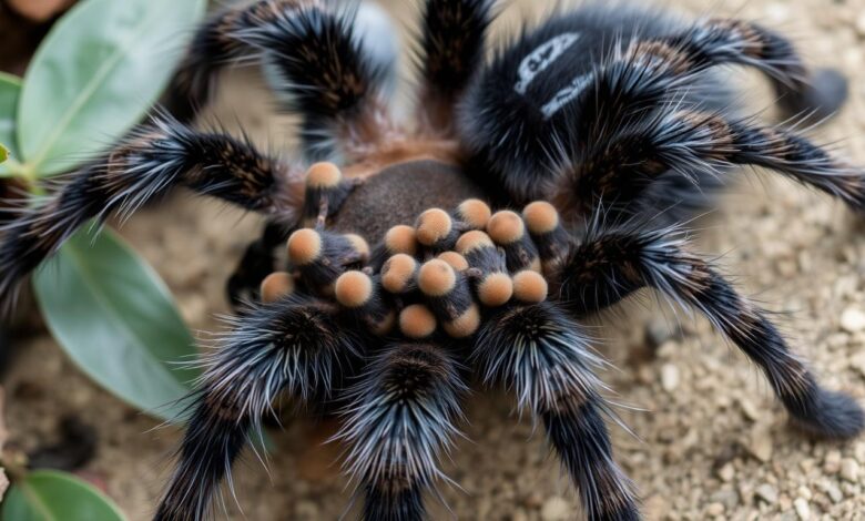 Tarantula babies on back