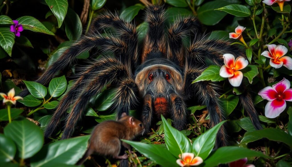 Tarántula cazando un roedor