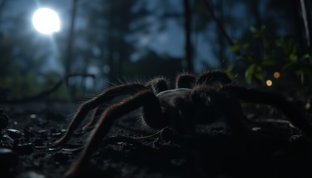 Tarantula under moonlight