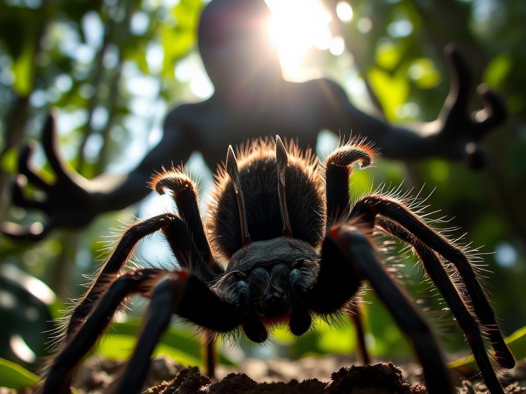 Tarántula usando su veneno como defensa