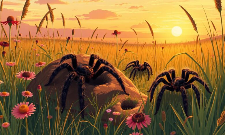 Tarantulas in prairies and grasslands