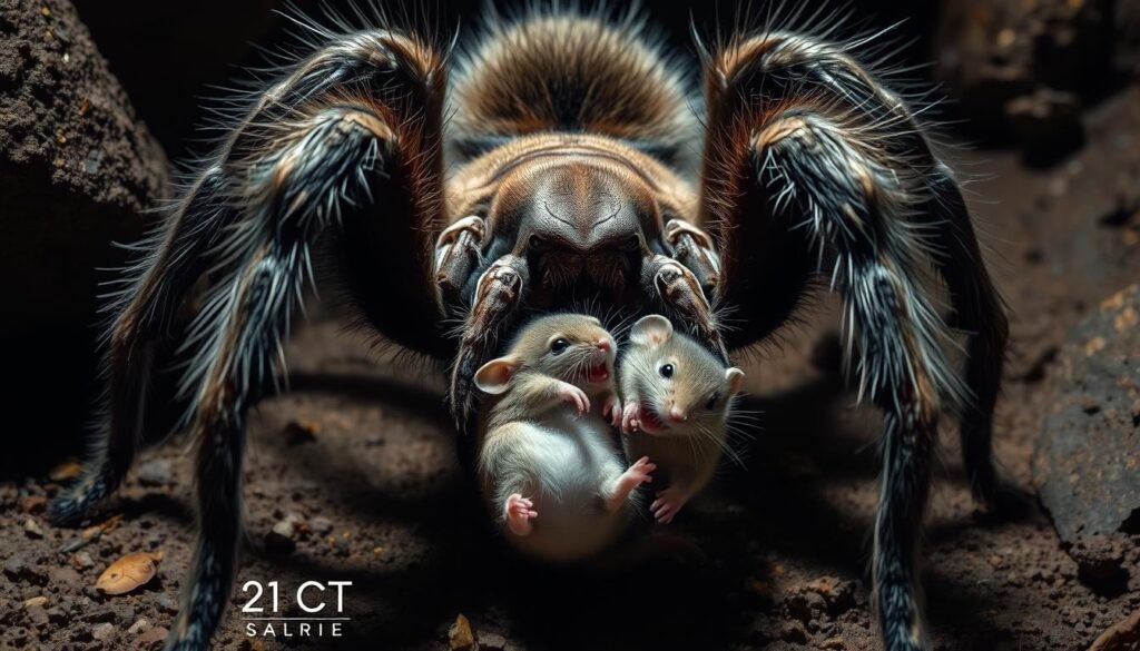 tarántula consumiendo un ratón